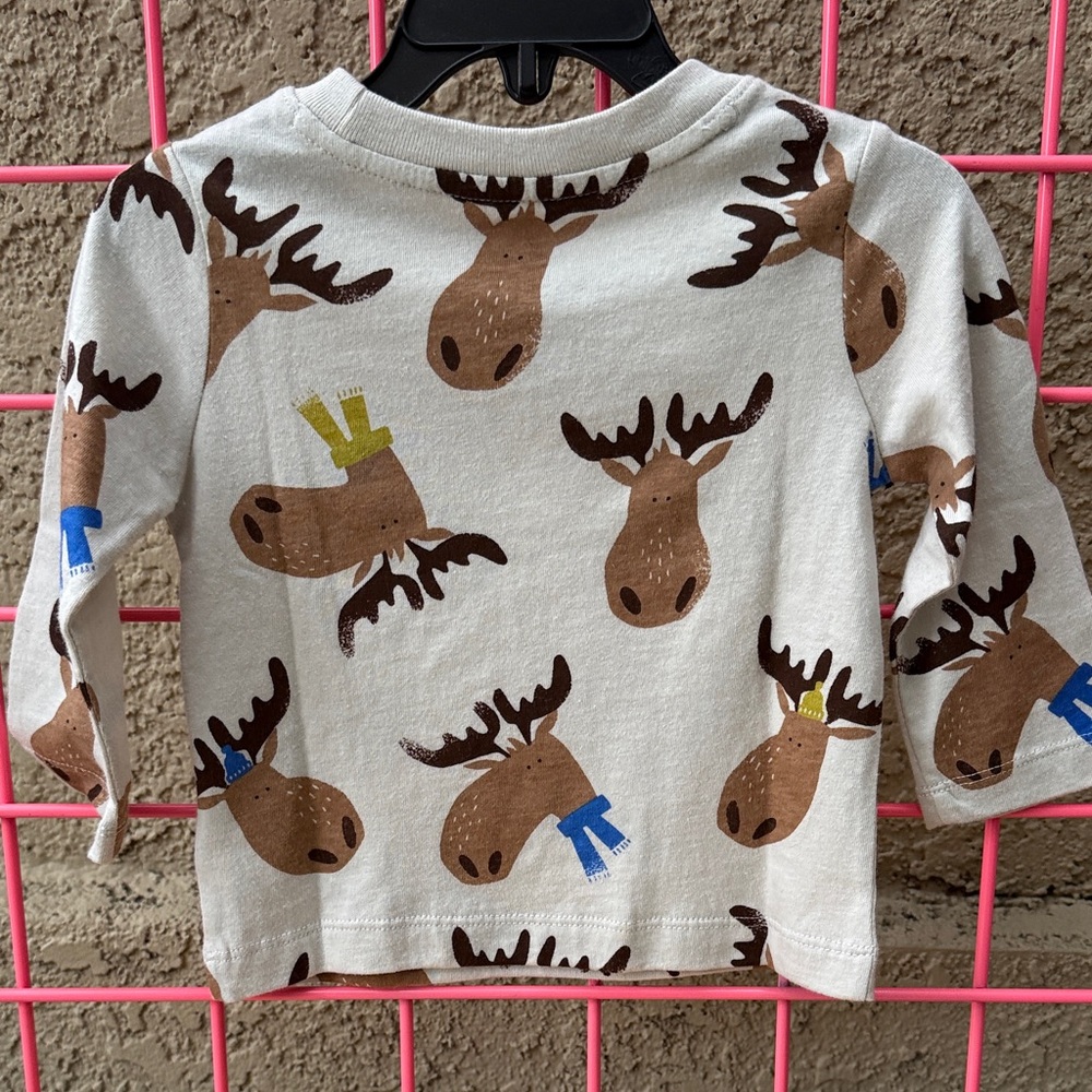 New GAP Kids Moose Print Long Sleeve Cotton Shirt in Gray and Brown - Picture 4 of 4
